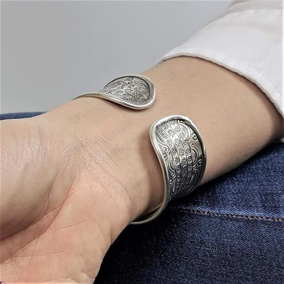 999 Pure Silver Karen Hill Tribe Wide Tribal Adjustable Cuff Bangle Bracelet - Picture 3 of 5